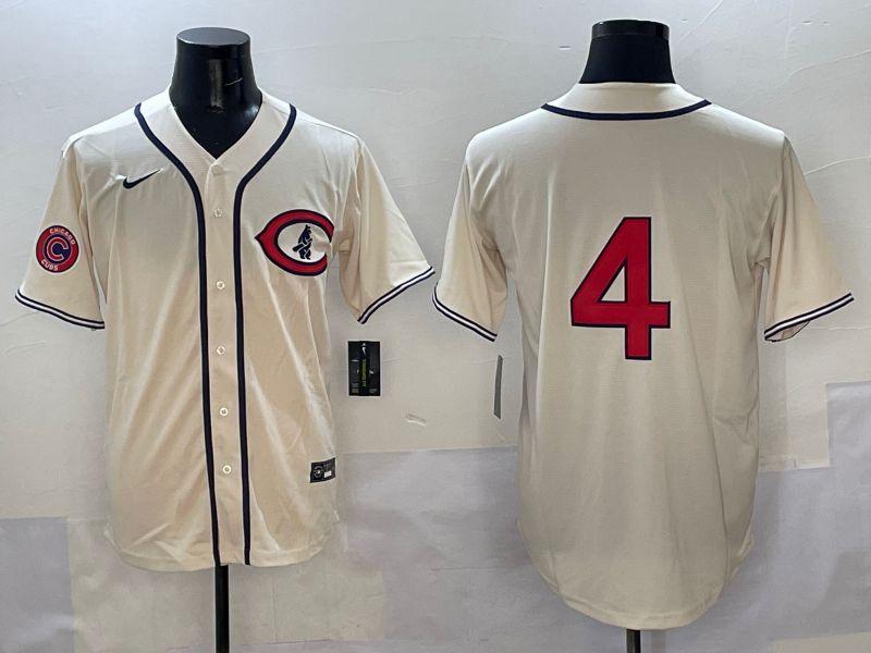 Men Chicago Cubs 4 No Name Cream Throwback 2025 Nike MLB Jersey style 5
